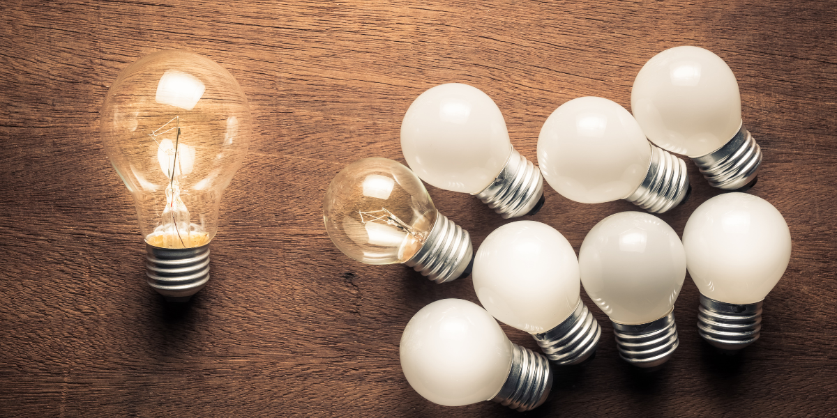 Light bulbs on a wood surface